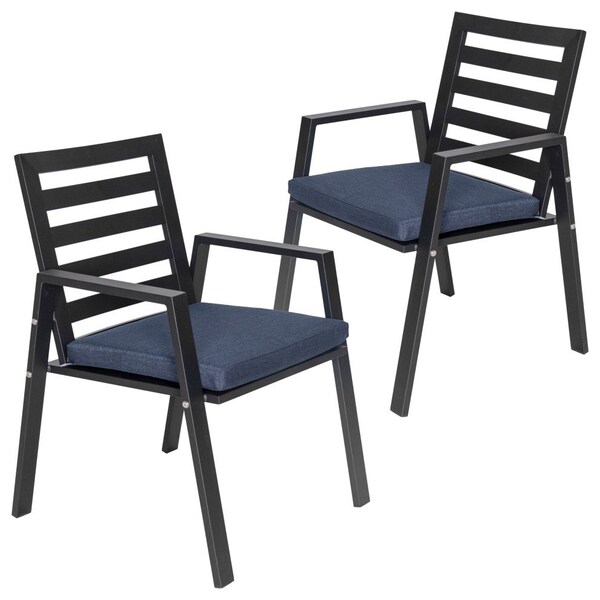 Leisuremod Chelsea Modern Patio Dining Armchair in Aluminum with Removable Cushions, Charcoal Blue, 2PK CC20BL-CBU2 - main