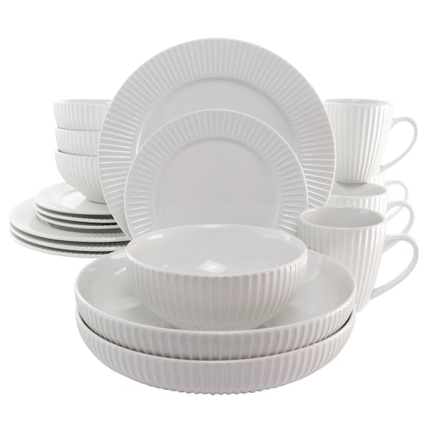 Elama Elle 18 Piece Porcelain Dinnerware Set with 2 Large Serving Bowls in White EL-ELLE - main