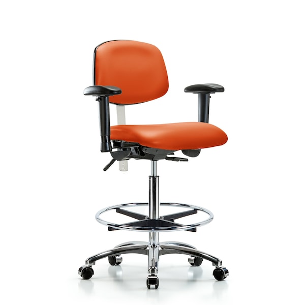 Blue Ridge Ergonomics Hi Bench Chair, Vinyl, CF, Cast, Org, CL100, 6-Way Adjustable, 26" to 35-1/2" Height, Orange Kist BR-NCR-VHBCH-CR-T0-A1-CF-CC-8613 - main