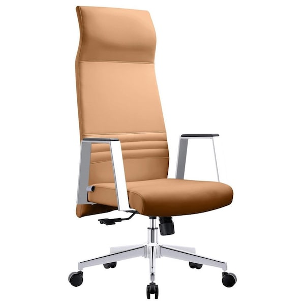 Leisuremod Aleen High-Back Office Chair in Upholstered Leather and Iron Frame, Swivel and Tilt, Acorn Brown AOT19LBRL - main