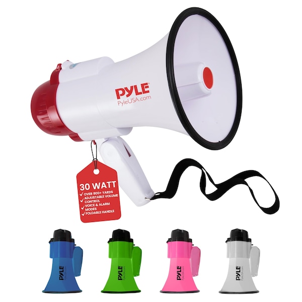 Pyle Pyle Lightweight 30-Watt Megaphone Bullhorn - Adjustable Volume, Built-in Siren, 800-Yard Range PMP30 - main