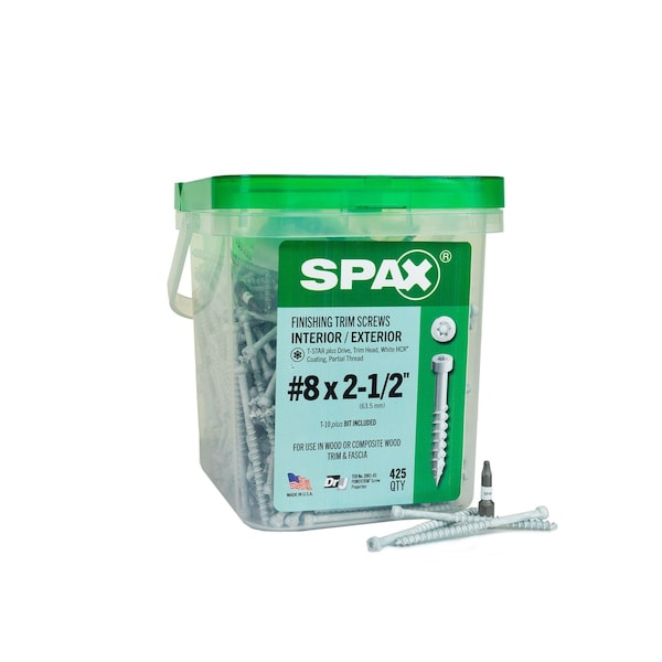 Spax #8 x 2-1/2 in Exterior / Interior Finish Partial Thread Powertrim Trim Head T-Star Plus Pail, 425PK 3231830400608 - main