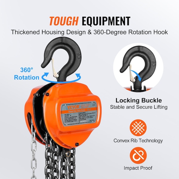 Vevor Chain Hoist G80 Block Hoist Ratchet Type 2200lb Capacity 10ft Lifter HC1-3-3026 - main