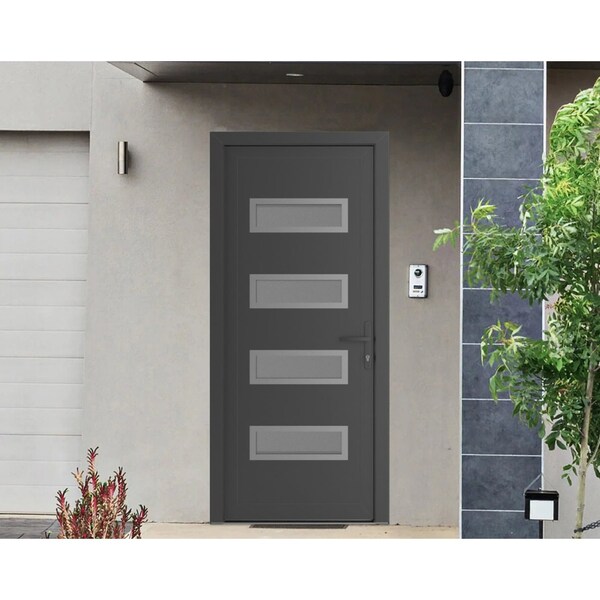 Vdomdoors Front Exterior Prehung Metal-Plastic Door, Manux 8113 Antracite Grey, Office Commercial and Residen MANUX8113EXD-ANT-W36xH80-LH - main