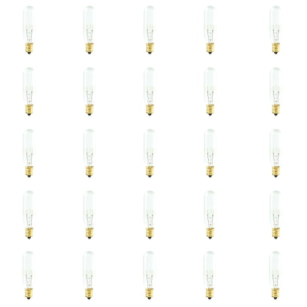 Bulbrite Incandescent Dimmable 15W Tubular T6 Bulbs, Clear, Candelabra E12 Screw Base, 2700K, 25PK 861164 - main