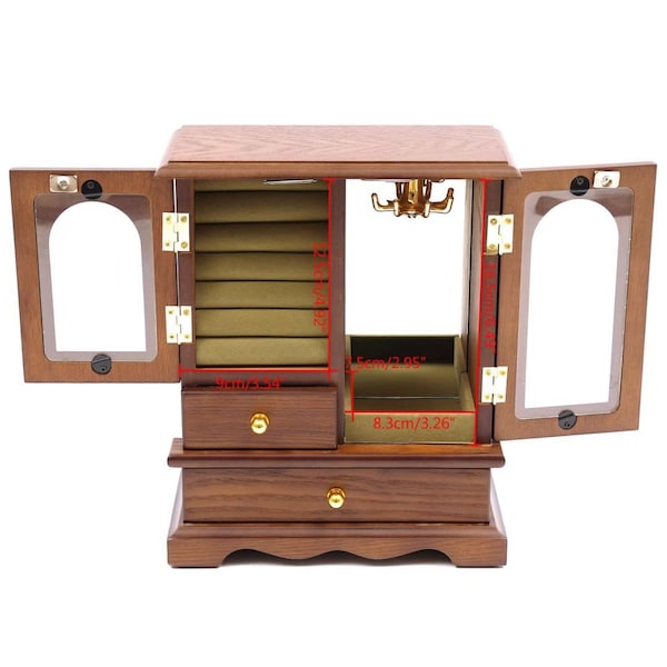 Homeroots Traditional Brown Mini Jewelry Armoire Storage Cabinet 475789 - main