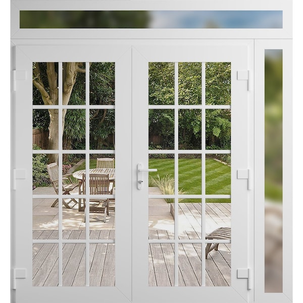Vdomdoors Front Exterior Prehung Metal-Plastic Double Doors Clear Glass / MANUX 8151 White Silk / Office Comm MANUX8151DEXD-WS-W72+12xH80+14-LH-I - main