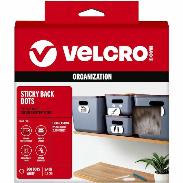 Velcro Brand Velcro, STICKY-BACK FASTENERS, REMOVABLE ADHESIVE, 0.75in DIA, WHITE, 200PK 91824 - main