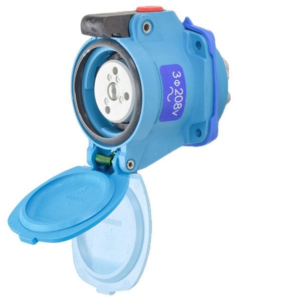 Meltric DSN20 RECEPTACLE POLY BLUE SIZE 1 TYPE 4X IP 69 3P+G 20 A 208 VAC 60 Hz NO AUX 63-14123-K16 - main