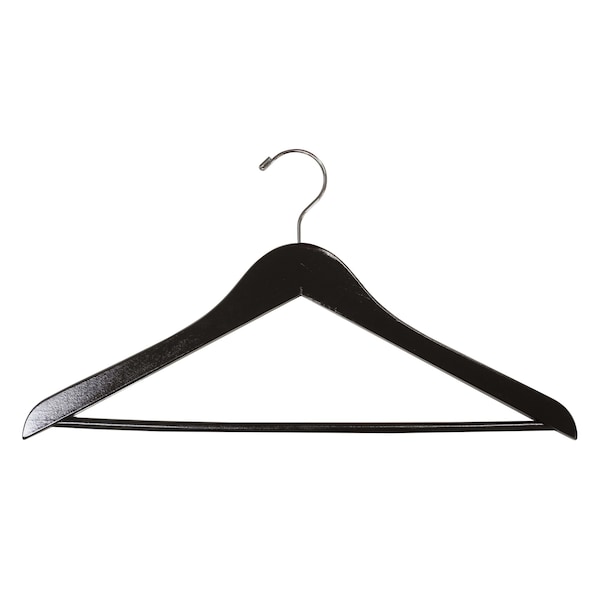 Nahanco 17in Black Gloss Flat Wooden Suit Hanger w/ Stationary Pant Bar, 100PK 8217CH - main
