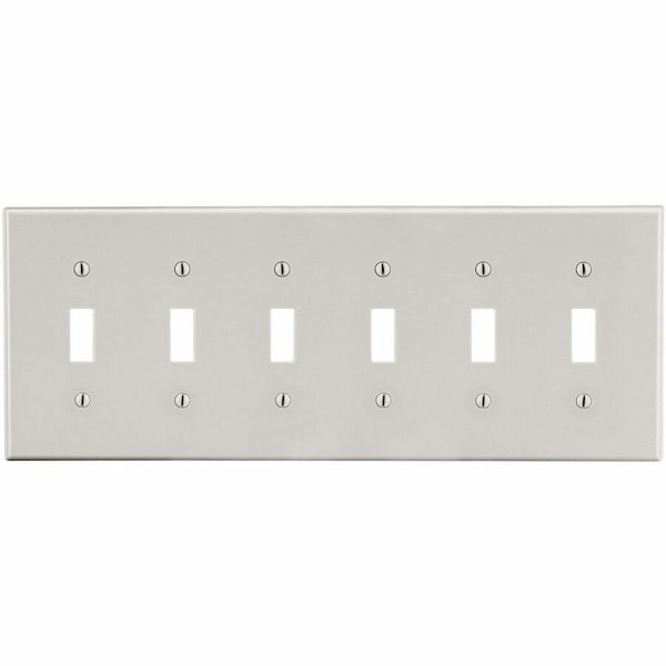Hubbell Wiring Device-Kellems Wallplate, 6-Gang, 6) Toggle, Light Almond P6LA - main