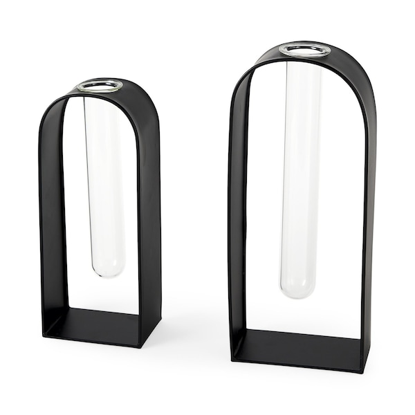 Homeroots Set Of Two Black Metal Test Tube Decor Pieces, 2PK 392534 - main