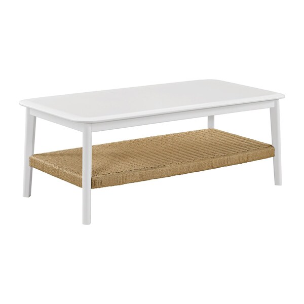Alaterre Furniture Calais Modern 48 in Coffee Table 2-Tier Wooden Rectangular Table with Woven Storage Shelf AFTBL-045 - main