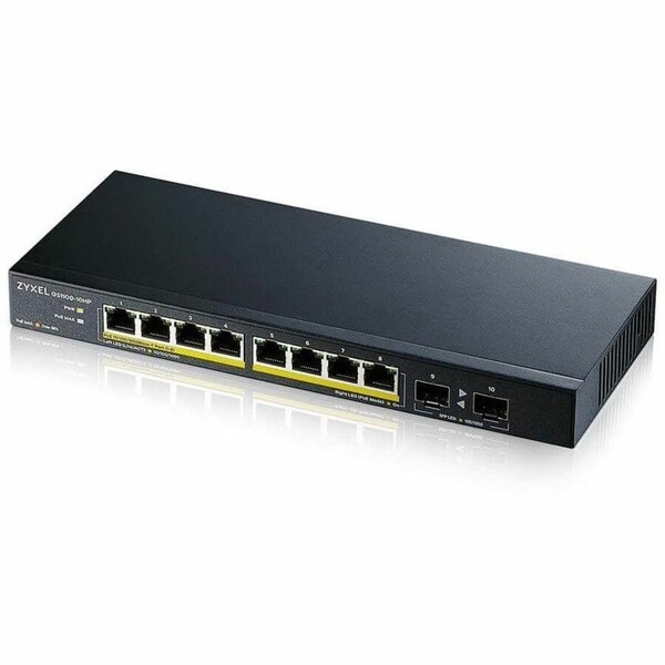 Zyxel 8-Port Gigabit 802.3at/802.3af PoE+ 8 Ports GbE PoE 130W Power Budget and 2x SFP Uplinks GS1100-10HP - main