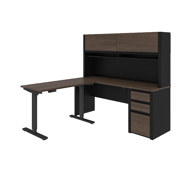 Bestar Connexion Height Adjustable L-Desk with Hutch, Antigua/Black 93886-000052 - main