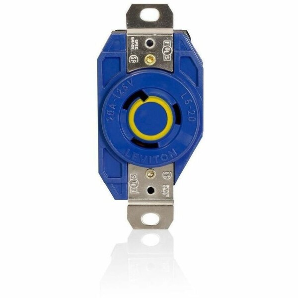 Leviton Flanged Locking Receptacle, L5-20R, 20 A, 125V AC, Single Phase, 2 Pole, Flush Mount, Blue 2310-BU - main