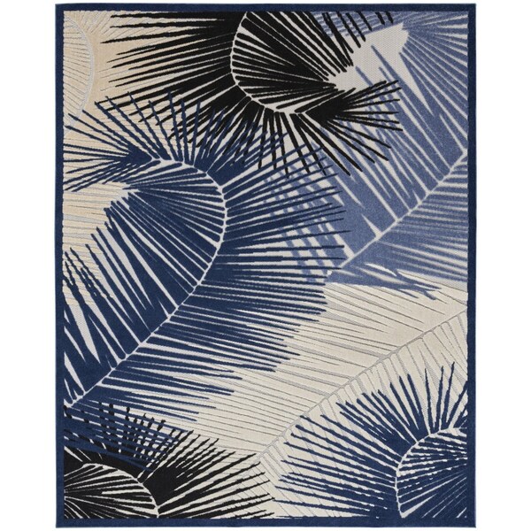 Homeroots 5' X 7' Navy Blue Ivory And Black Palm Leaf Indoor Outdoor Area Rug 550534 - main