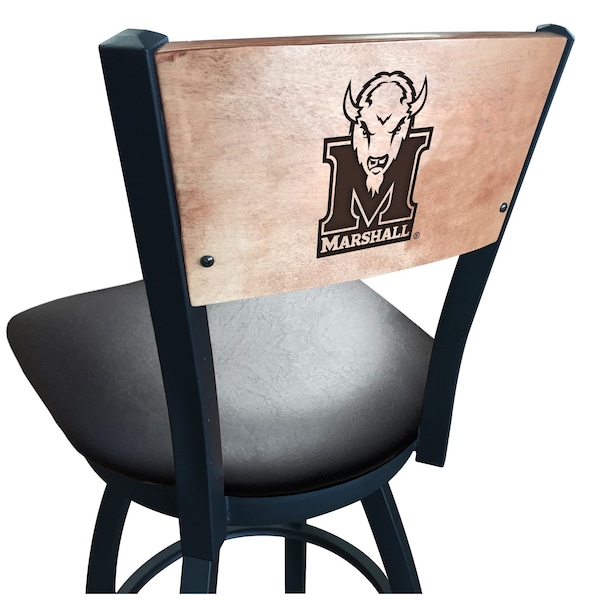 Holland Bar Stool Co 36" Blk Wrinkle Marshall Swivel Bar Stool, Laser Engraved Back L03836BWMedMplAMrshllBlkVinyl - main