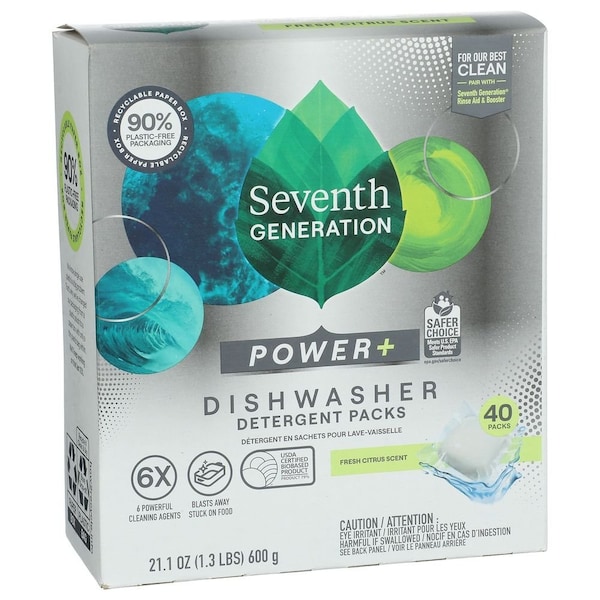 Seventh Generation Power Plus Fresh Citrus Scent Dishwasher Detergent Pack, 40 count, 5PK 45179 - main