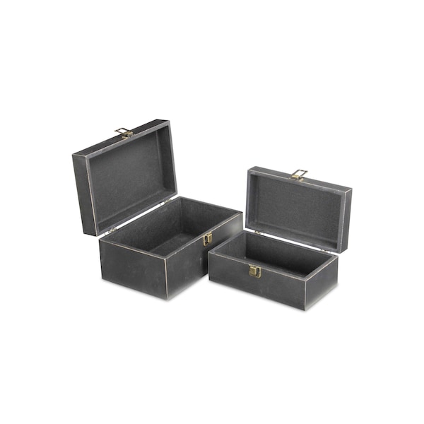 Homeroots Set of Two Black Wood And Fabric Box With Lid, 2PK 489391 - main
