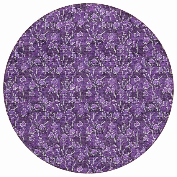 Homeroots 8' Purple Eggplant And Ivory Round Floral Washable Indoor Outdoor Area Rug 581920 - main