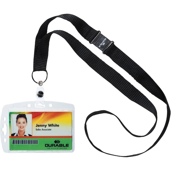 Durable Office Products Durable Shell-Style ID Card Holder, Vertical/Horizontal, With Necklace, Clear, 10/Pack 826819 - main