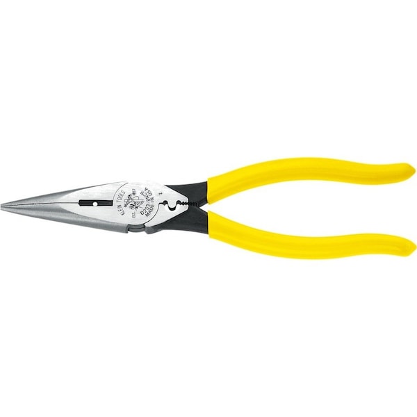 Klein Tools 8 7/16 in D203 Needle Nose Plier, Side Cutter Plastic Dipped Handle D203-8NCR - main