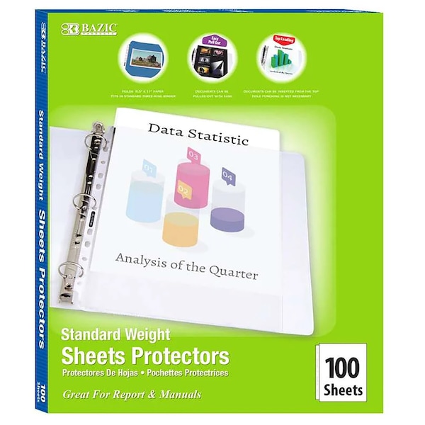 Bazic Products Standard Weight Top Loading Sheet Protectors, Box of 100, 100PK 2131 - main
