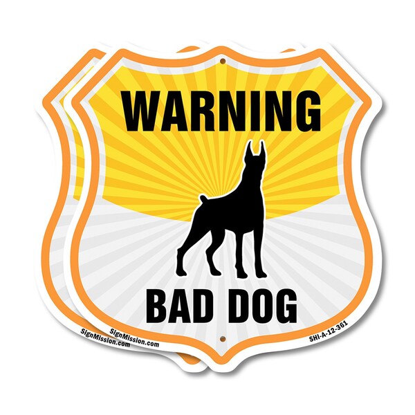 Signmission Beware Of Dog Shield Sign Warning Bad Do, 12 inch X 12 inch, Plastic Sign, 2PK SHI-P-2PACK-12-361 - main