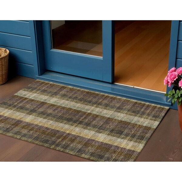 Homeroots 3' X 5' Brown Taupe And Plum Plaid Washable Indoor Outdoor Area Rug 613957 - main