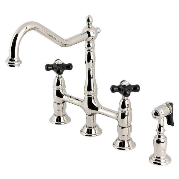 Kingston Brass Bridge Kitchen Faucet with Brass Sprayer, Polished Nickel KS1276PKXBS - main