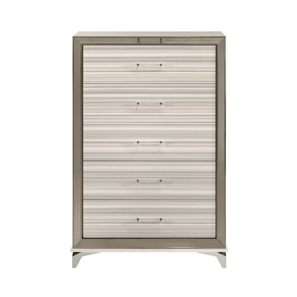 Homeroots 53" Beige And White Wood Lighted Five Drawer Dresser 564704 - main