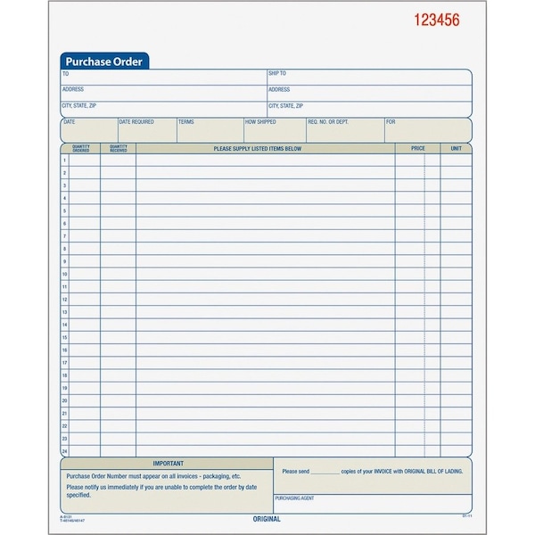 Tops Business Forms TOPS, Purchase Order Book, 8 3/8 X 10 3/16, Three-Part Carbonless, 50PK 46147 - main