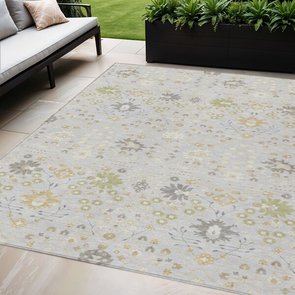 Homeroots 5' X 8' Silver Gray And Gold Oriental Washable Indoor Outdoor Area Rug 598071 - main