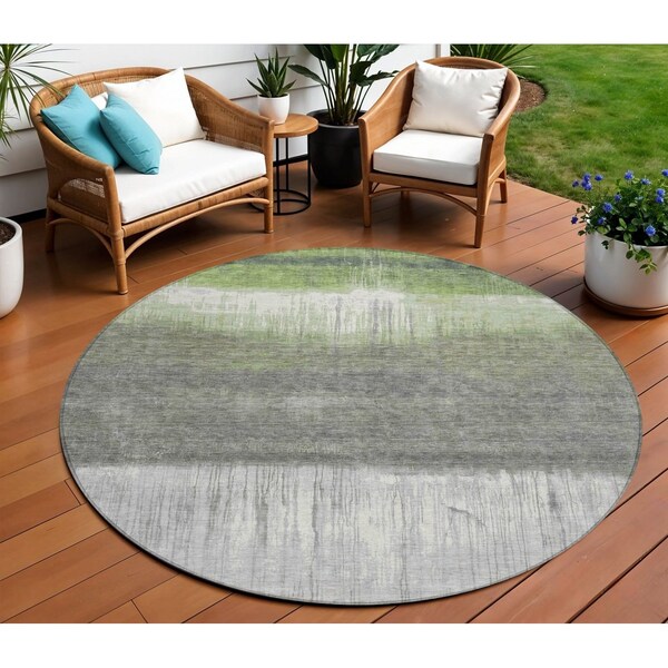 Homeroots 8' Fern Green And Gray Round Abstract Washable Indoor Outdoor Area Rug 632049 - main