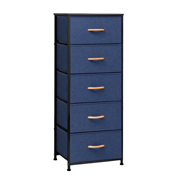 Homeroots 18" Blue and Black Steel and Fabric Five Drawer Chest 484682 - main