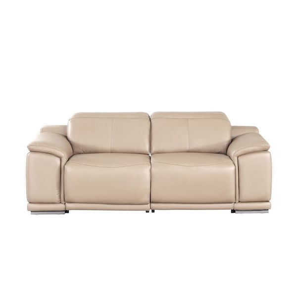 Homeroots 80in Beige and Silver Leather Power Reclining Loveseat 643817 - main