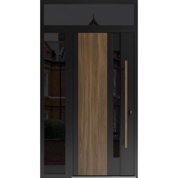Vdomdoors Steel Door Dekton 0163 Venezia Noce Side and Top Exterior Window Sidelite Entry Door Painted W36+16 DEKTON0163EXD-VEN-W36+16xH80+16-LH-I - main