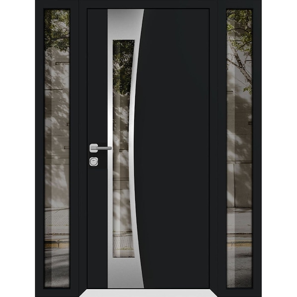 Vdomdoors Aluminum Door Cynex 6116 Black Entry Steel Metal Modern Painted W14+36+14xH80 Right Inswing CYNEX6116EXD-BLK-W14+36+14xH80-RH-I - main