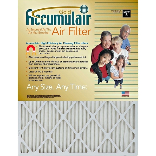 Accumulair 16x24x1 Pleated Air Filter, Electrostatically Charged Synthetic Media, MERV 8, 4 PK FB16X24_4 - main