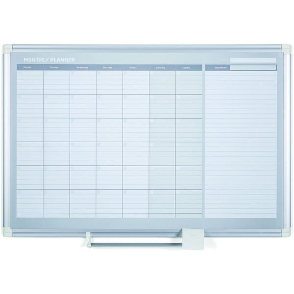 Mastervision Calendar Planning Board, Steel, 26 in, 42 1/2 in, Aluminum Frame, White/Gray, Matte GA0397830 - main