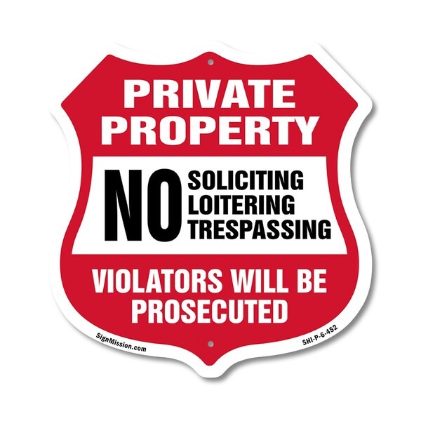 Signmission Private Property Shield Sign No Soliciti, 6 Inch X 6 Inch, Plastic Sign SHI-P-6-452 - main