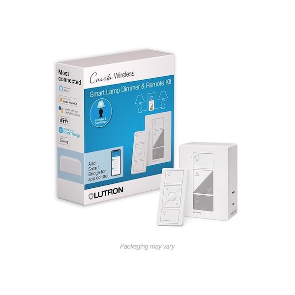 Lutron Lamp Dimmer and Remote Kit, 1 -Pole, 120 V, 50/60 Hz, White P-PKG1P-WH-R - main