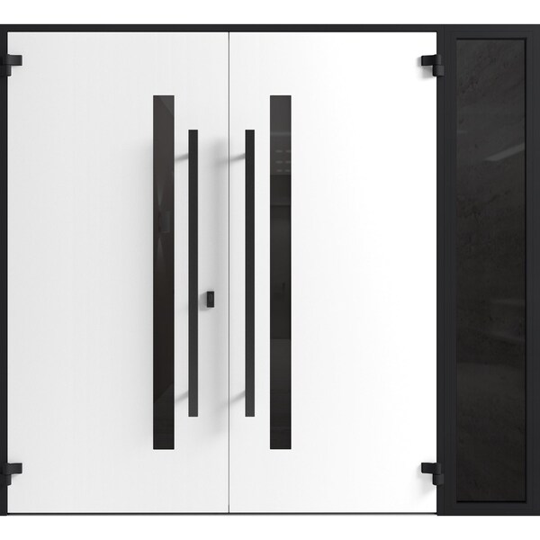 Vdomdoors Front Exterior Prehung Aluminum Double Doors Ronex0144 Grey 1 Sidelight Mirrored Clear Glass 1 RONEX0144DEXD-GRE-W72+12xH96-RH-O - main