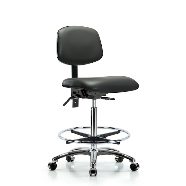 Blue Ridge Ergonomics Vinyl Chair Chrome, High Bench, Tilt, Foot Ring, Casters, Carbon BR-VHBCH-CR-T1-A0-CF-CC-8823 - main
