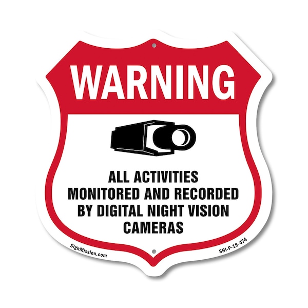 Signmission Video Surveillance Shield Sign Warning A, 18 Inch X 18 Inch, Plastic Sign SHI-P-18-474 - main