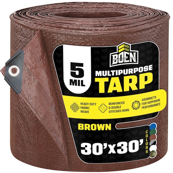 Boen All Purpose Tarp, 30 ft x 30 ft, 5 Mil, Brown, Polyethylene BR5T-3030 - main