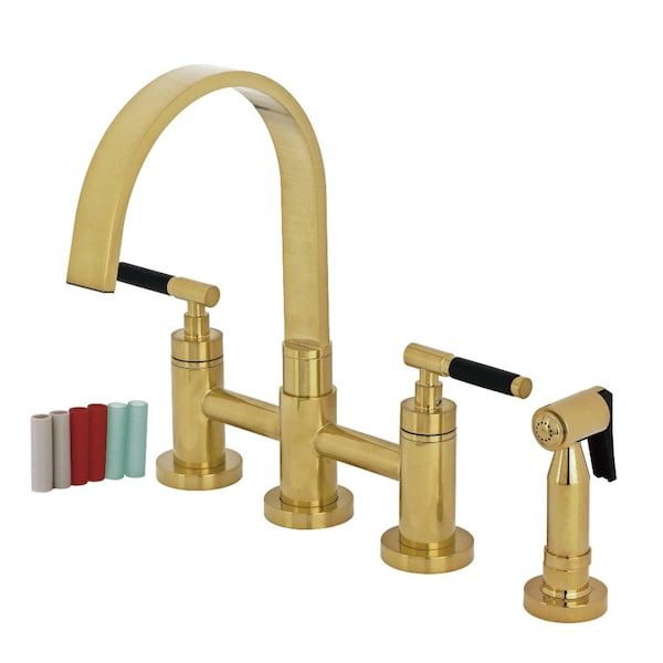 Kingston Brass Bridge Kitchen Faucet with Brass Sprayer, Brushed Brass KS8267CKLBS - main