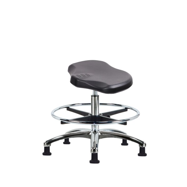 Blue Ridge Ergonomics Poly Ray Stool Chrome - Medium Bench Height with Chrome Foot Ring & Stationary Glides in Black Poly PRPMBSL-CR-CF-RG-BLK - main