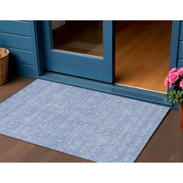 Homeroots 3' X 5' Sky Blue And Ivory Floral Washable Indoor Outdoor Area Rug 582368 - main